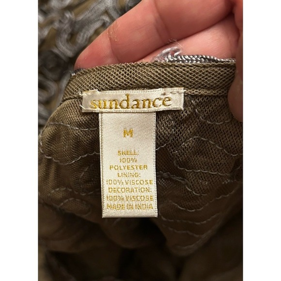 Sundance Pure Elegance Applique Shift Dress Gray Tan M Midi Boho Romantic - Picture 3 of 5